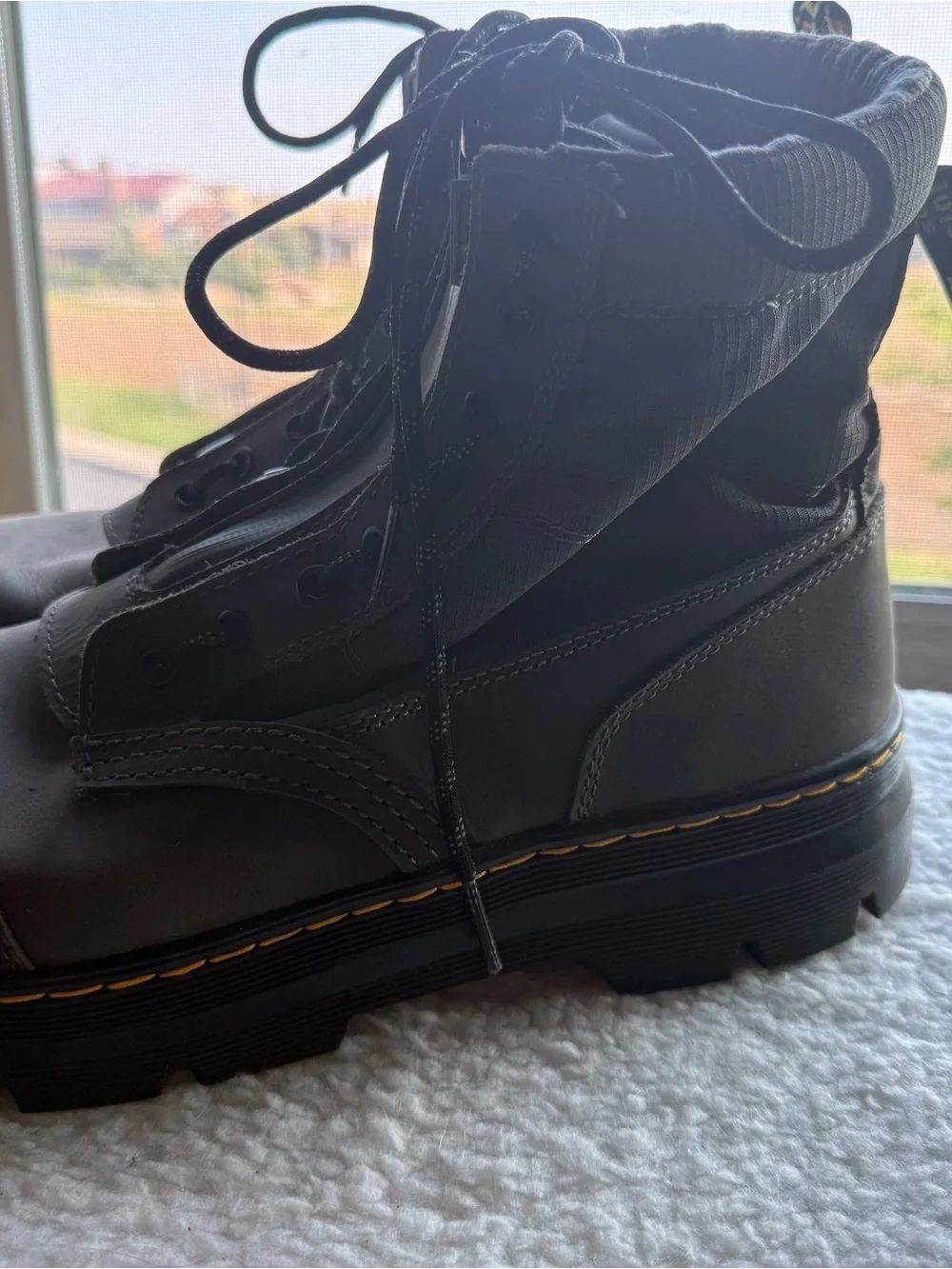 Dr. Martens Men's Combs Zip Boot in Gray with Yellow Stitching